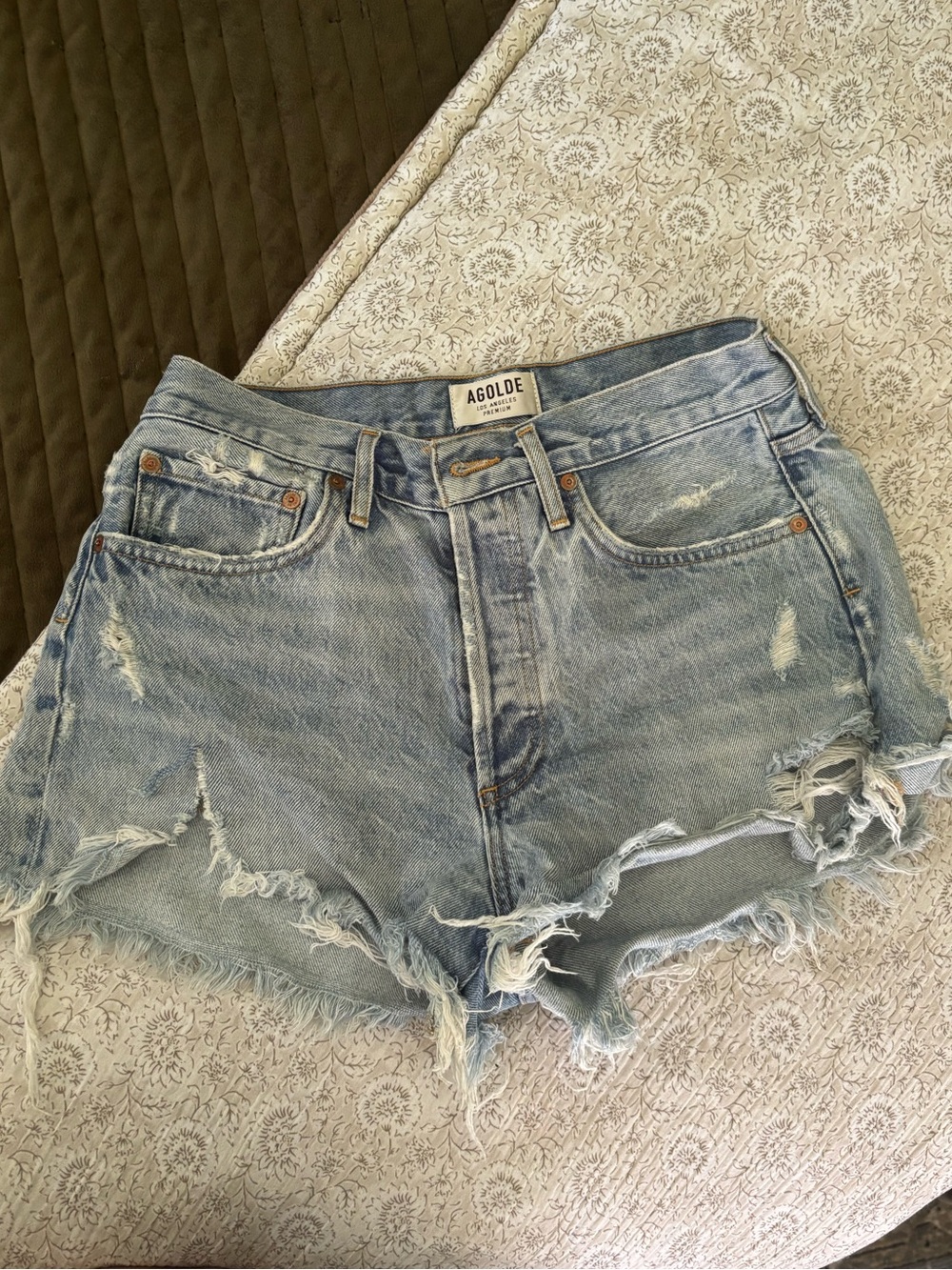 AGOLDE Light Wash Distressed Denim Cutoff Shorts